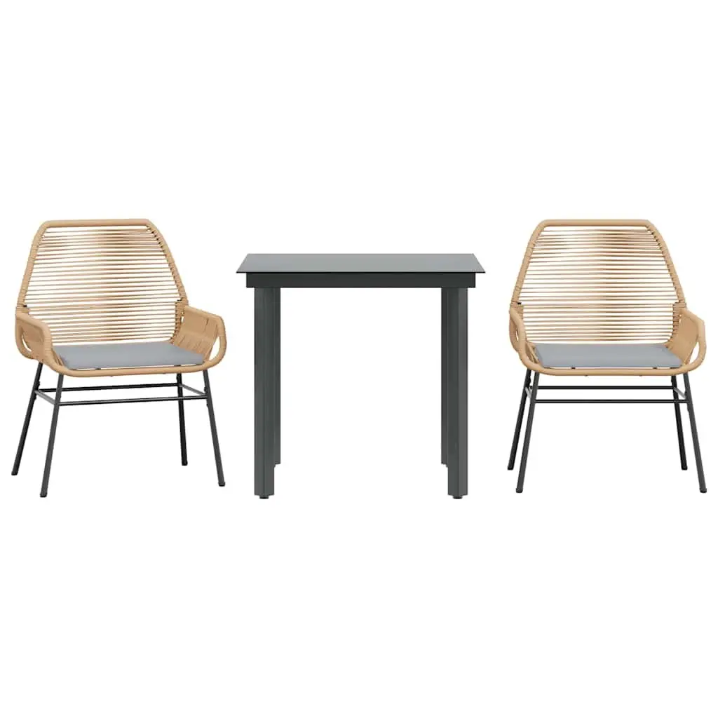 3 Piece Garden Dining Set with Brown Cushions