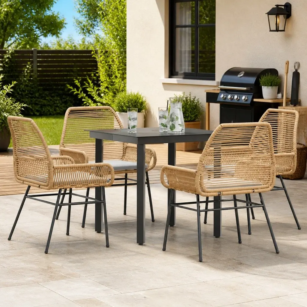 5 Piece Garden Dining Set with Brown Cushions