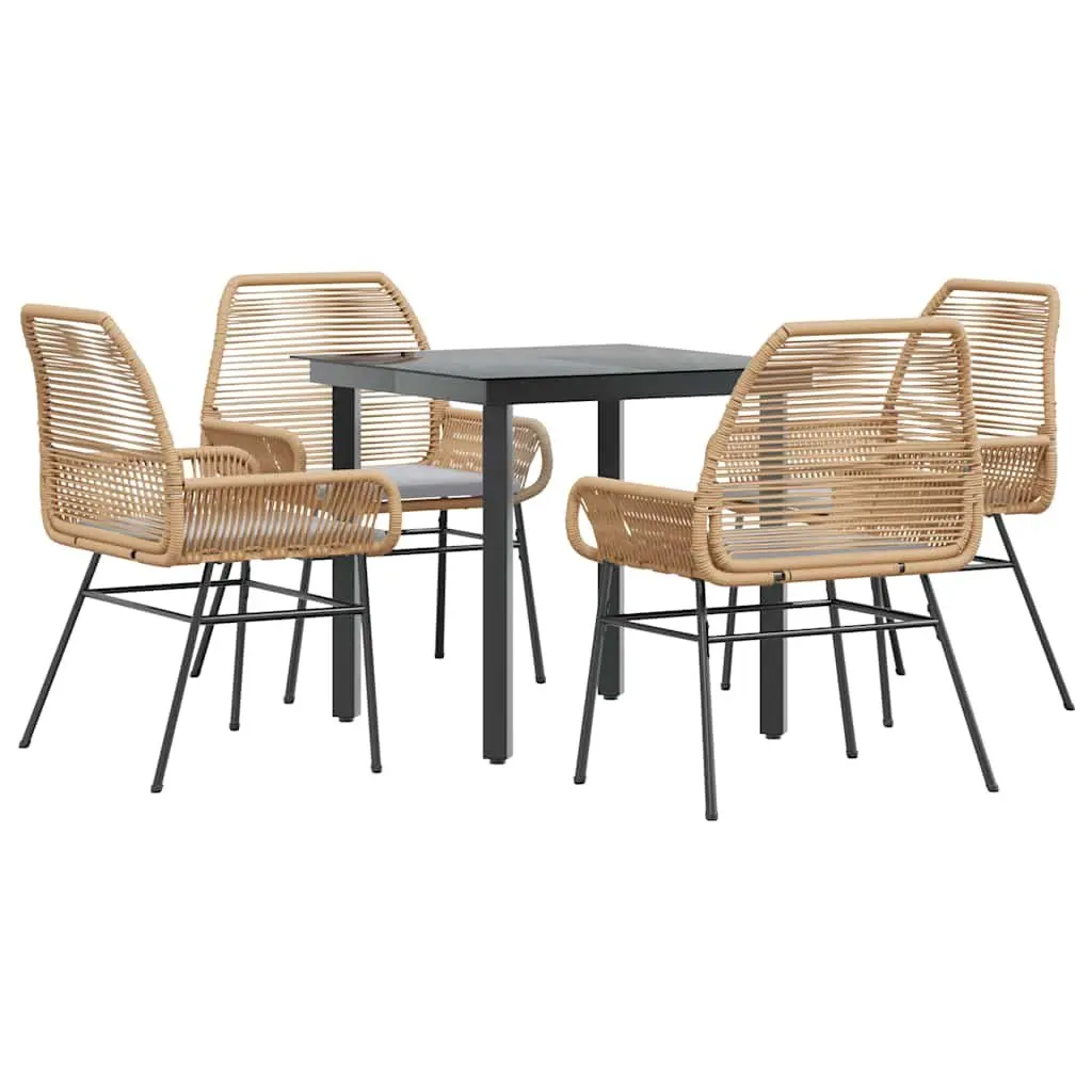 5 Piece Garden Dining Set with Brown Cushions