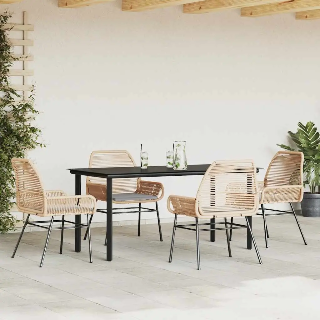 5 Piece Garden Dining Set in Brown Rattan
