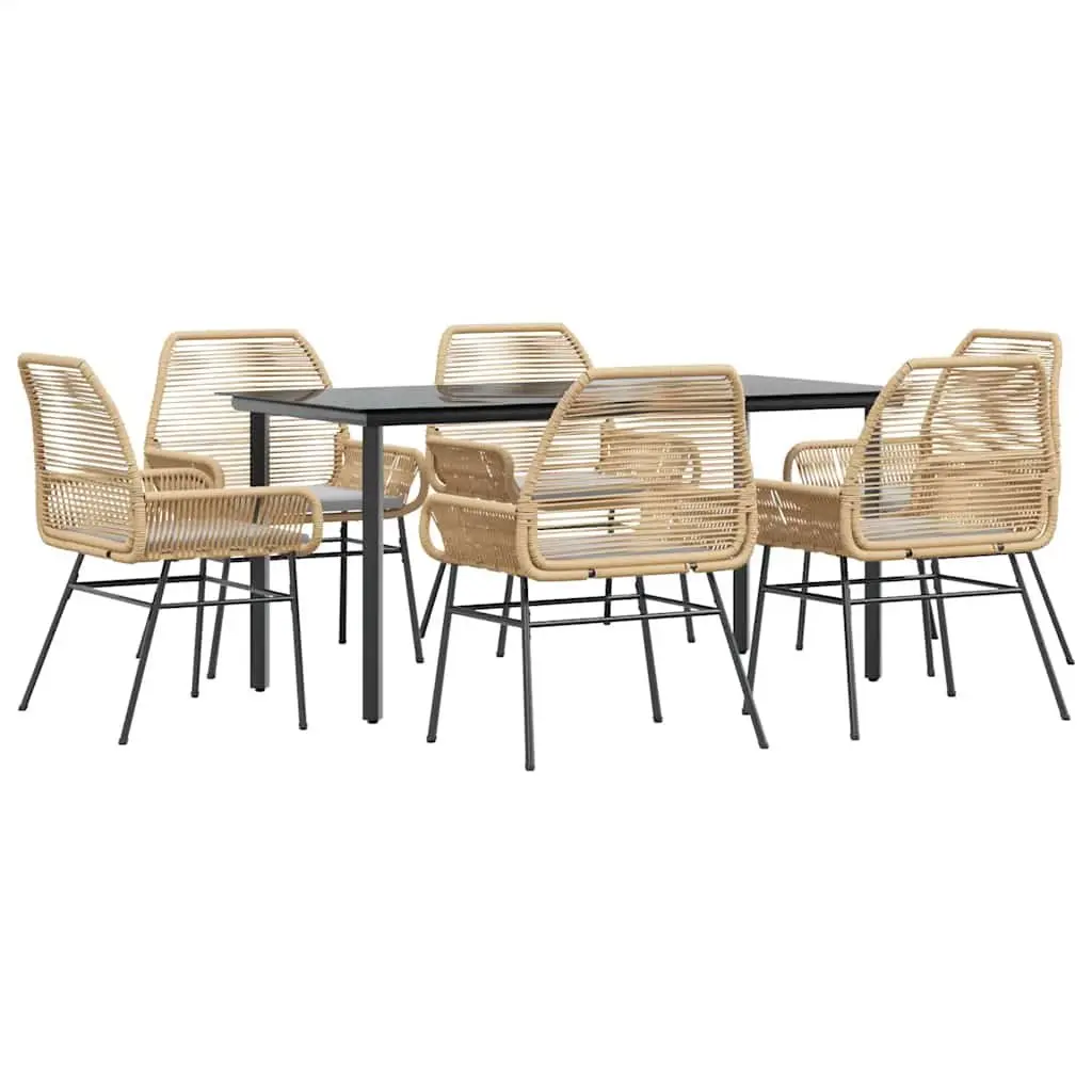 7 Piece Brown Garden Dining Set with Glass Top