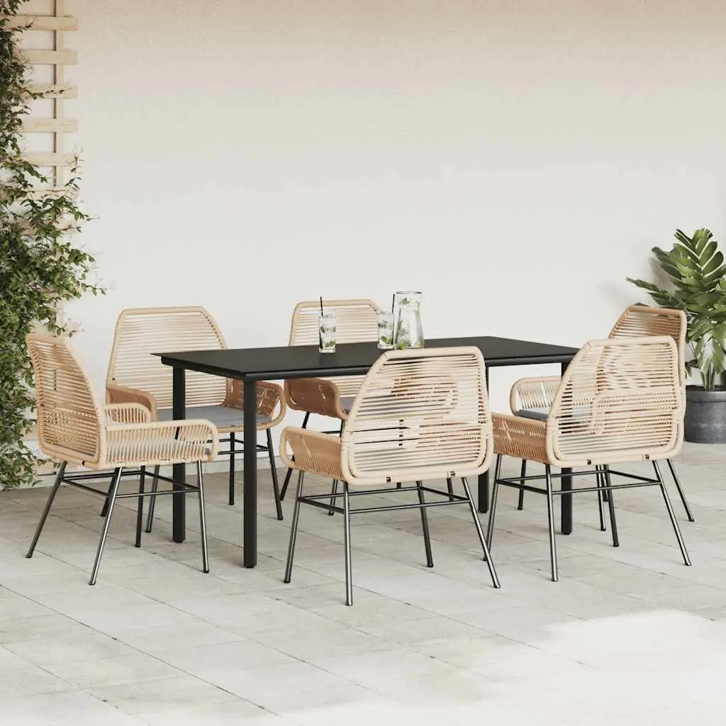 7 Piece Brown Garden Dining Set with Glass Top