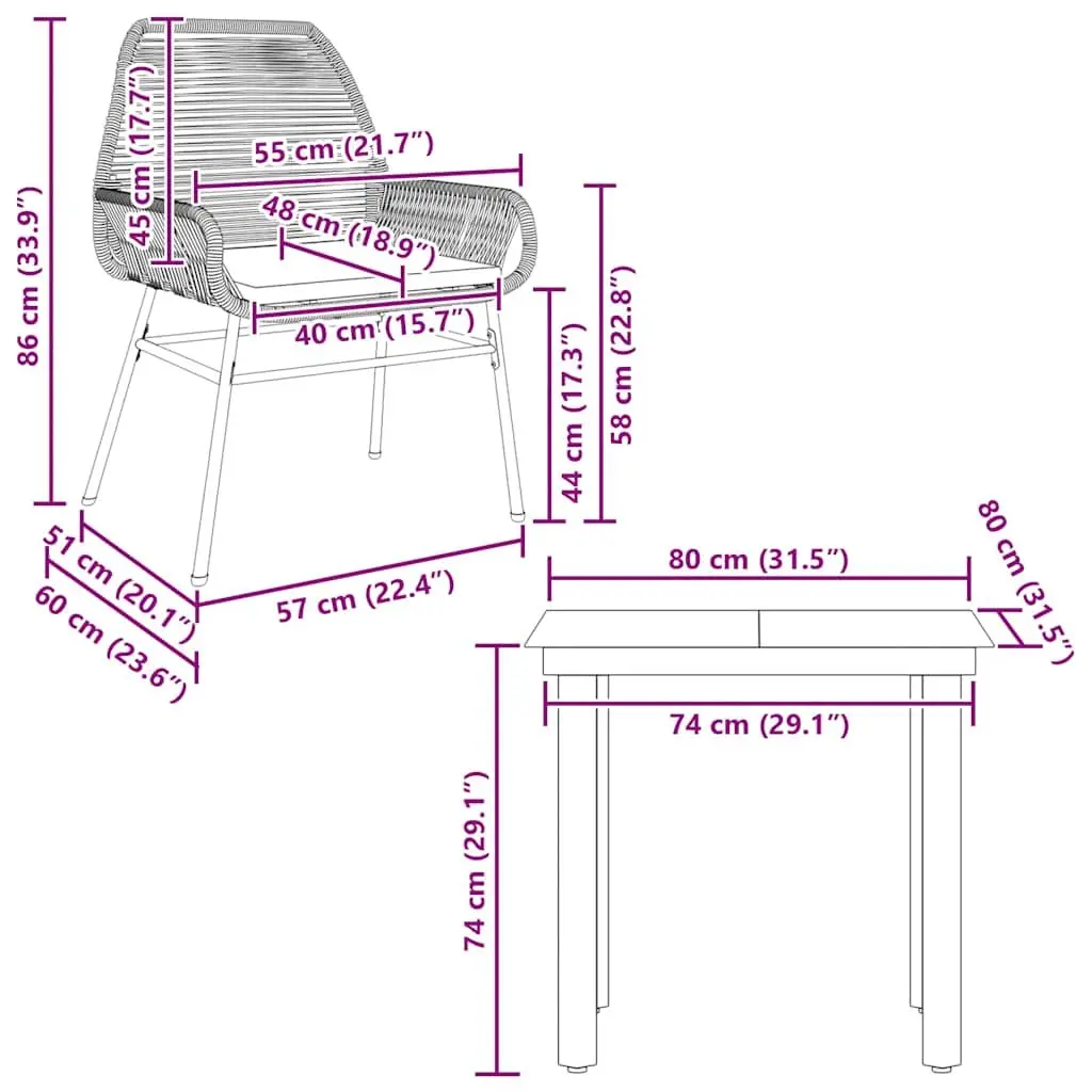 Garden Dining Set PE Rattan 3 Piece Grey Outdoor Furniture Steel Frame Glass Table