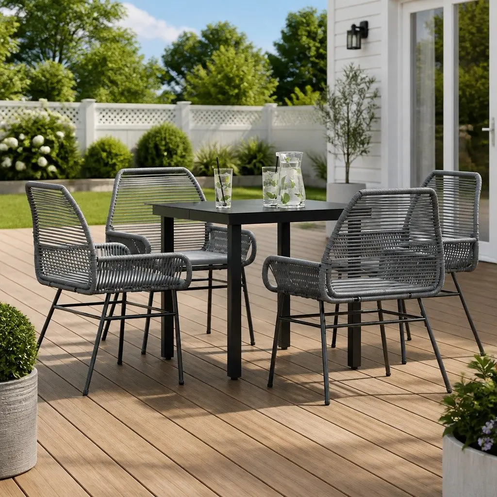 5 Piece Grey Poly Rattan Garden Dining Set