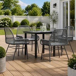 Durable 5 Piece Grey Poly Rattan Garden Dining Set