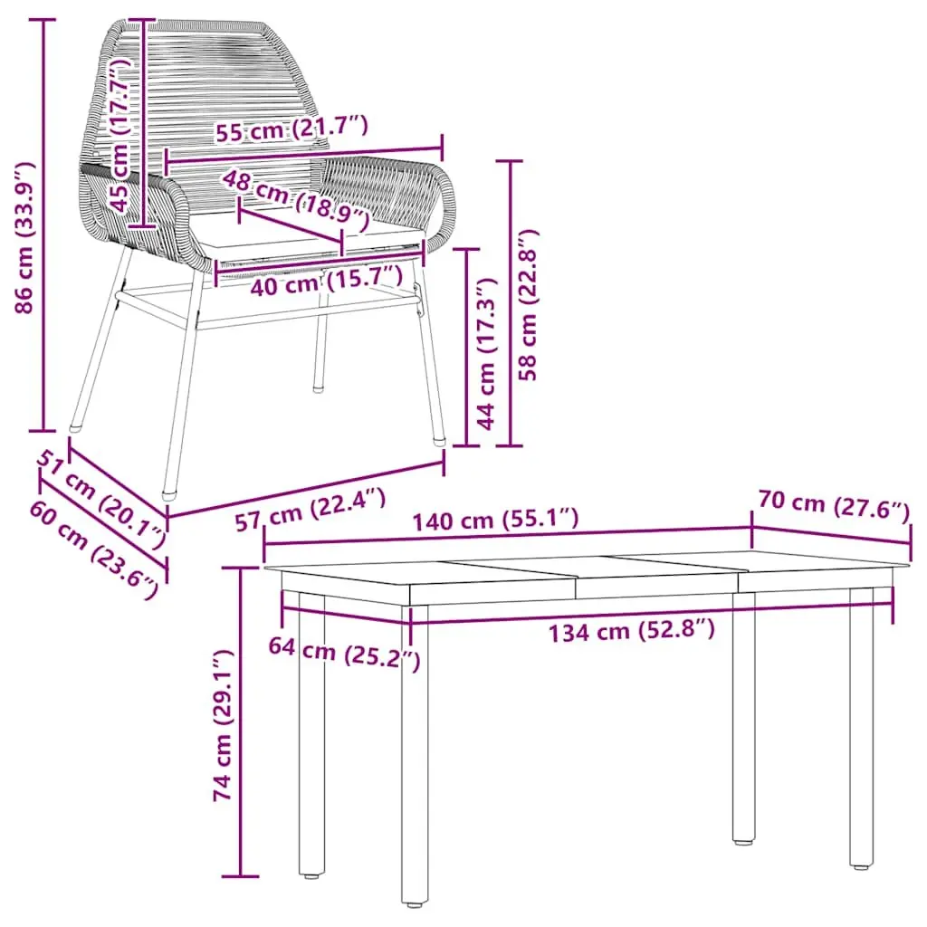 5 Piece Grey Garden Dining Set with Cushions and Glass Table