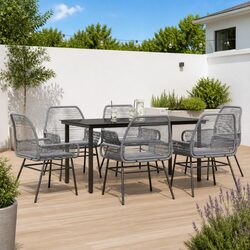 Durable 7-Piece Rattan Garden Dining Set in Grey