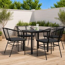 5-Piece Garden Dining Set with Durable Black Rattan