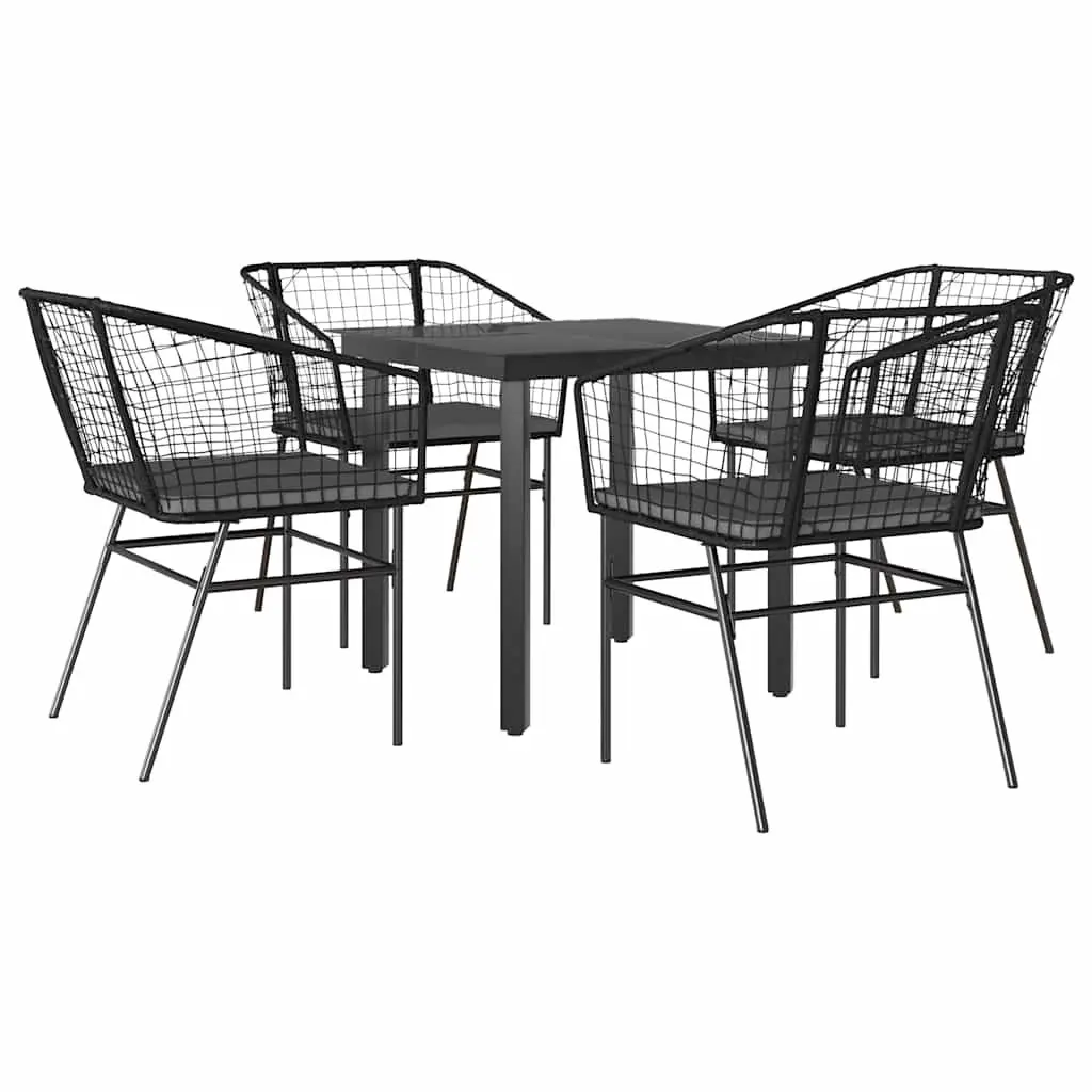 Garden Dining Set PE Rattan 5 Piece Outdoor Furniture Black Glass Table Chairs