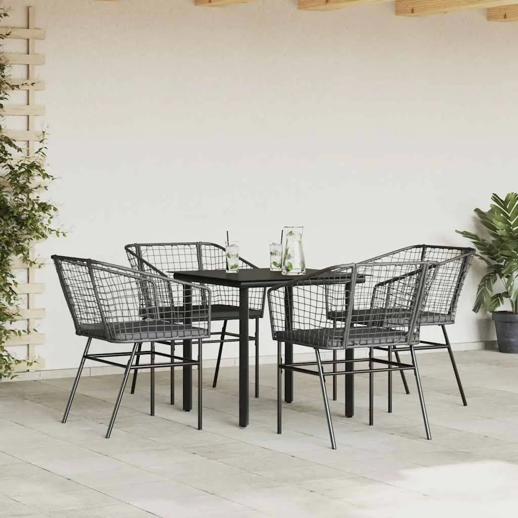 Garden Dining Set PE Rattan 5 Piece Outdoor Furniture Black Glass Table Chairs