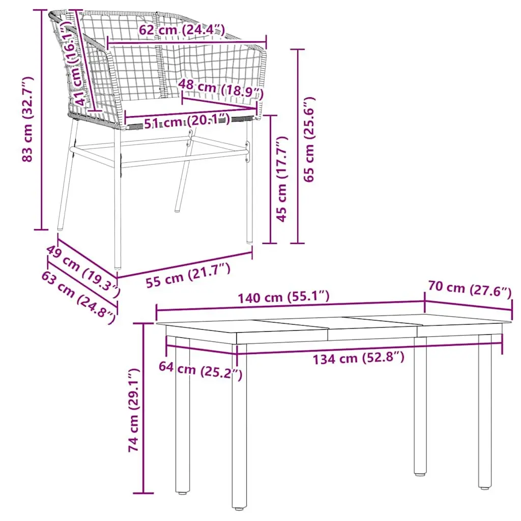 Garden Dining Set PE Rattan 5 Piece Outdoor Furniture Black Powder Coated Steel Glass Table Chairs