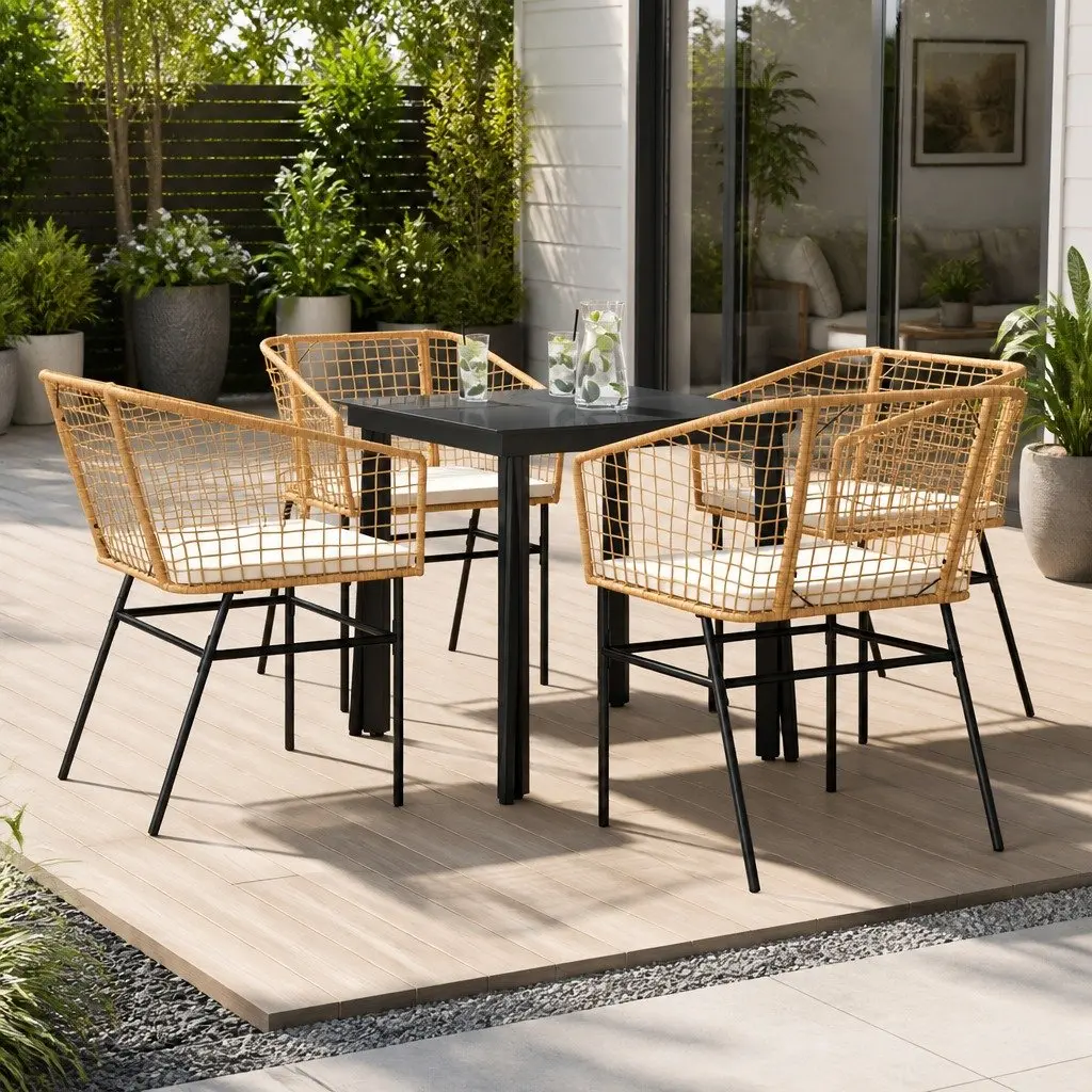 5-Piece Durable Garden Dining Set with Glass Top