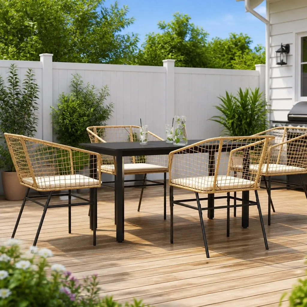 Brown Garden Dining Set with Glass Table