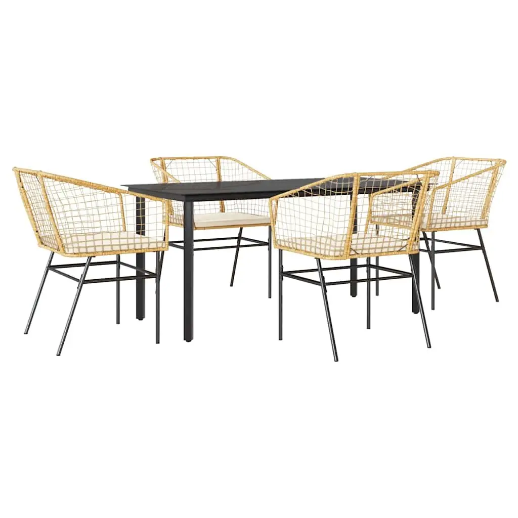 Outdoor Brown Poly Rattan Dining Set with Glass Table