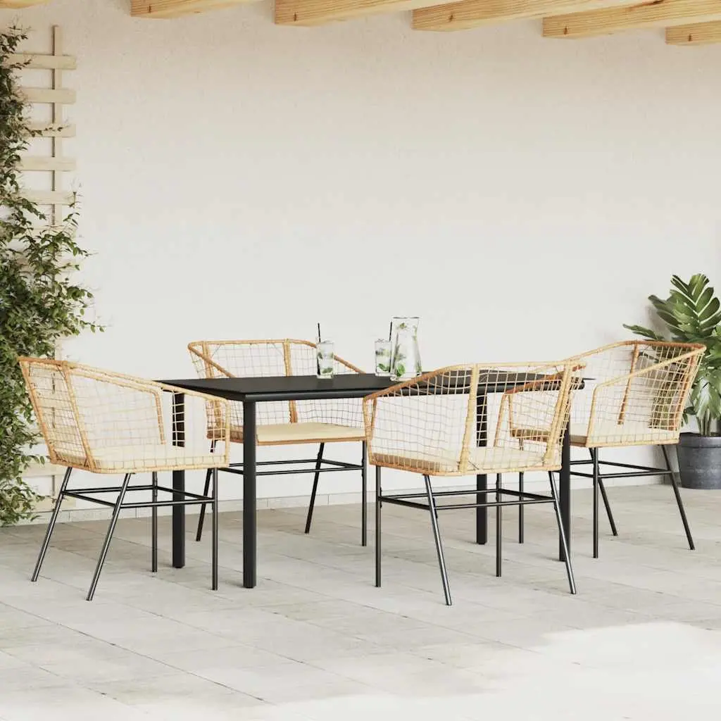 Outdoor Brown Poly Rattan Dining Set with Glass Table