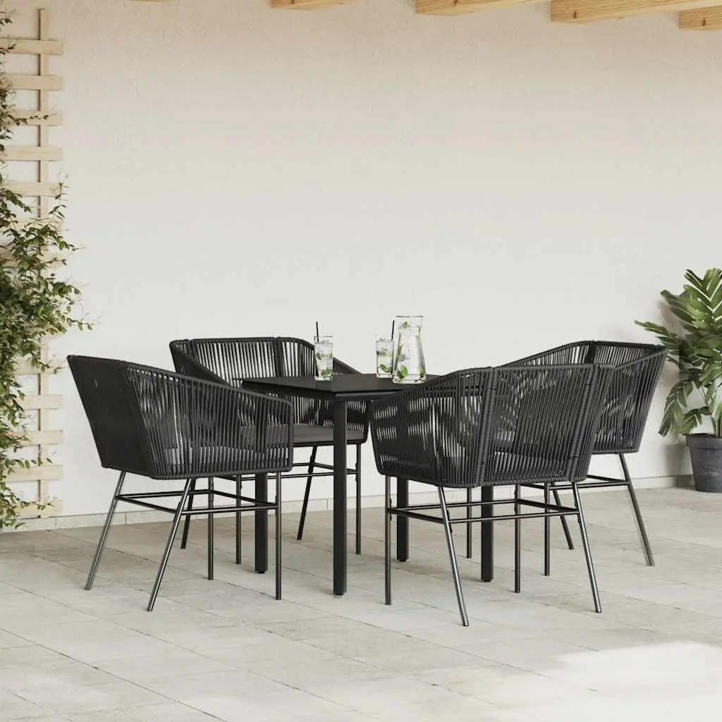 5 Piece Garden Dining Set Poly Rattan Tempered Glass Black