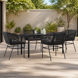 5 Piece Outdoor Patio Dining Set - Black Poly Rattan