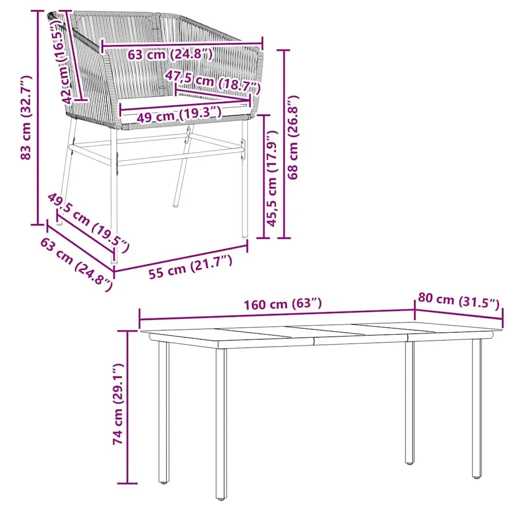 5 Piece Garden Dining Set Black Poly Rattan Glass Tabletop Outdoor Patio