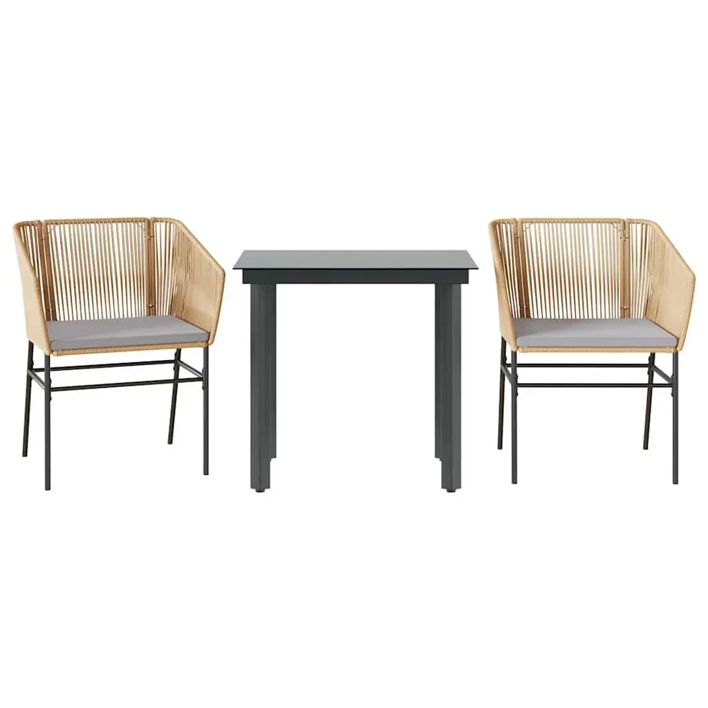 3-Piece Brown Poly Rattan Garden Dining Set