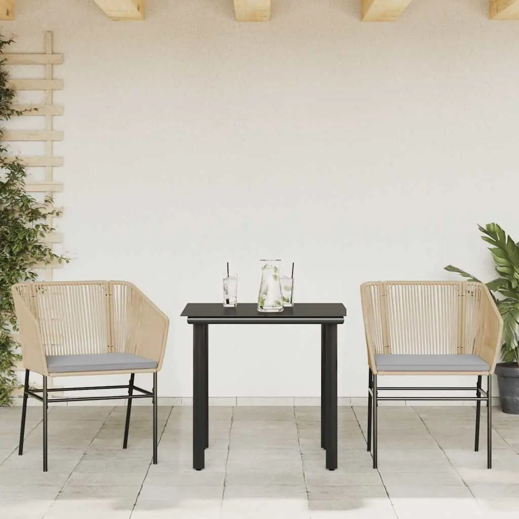 3-Piece Brown Poly Rattan Garden Dining Set