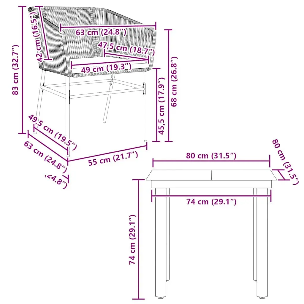 3-Piece Brown Poly Rattan Garden Dining Set