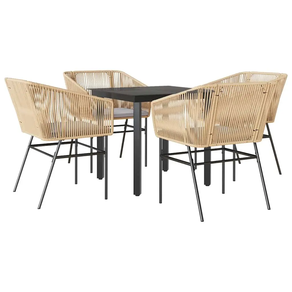 5-Piece Brown Poly Rattan Garden Dining Set with Glass Table