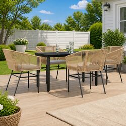 Durable 5 Piece Brown Garden Dining Set with Glass Table