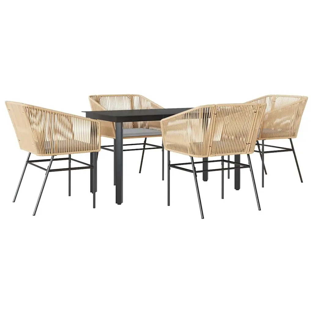5 Piece Brown Garden Dining Set with Glass Table