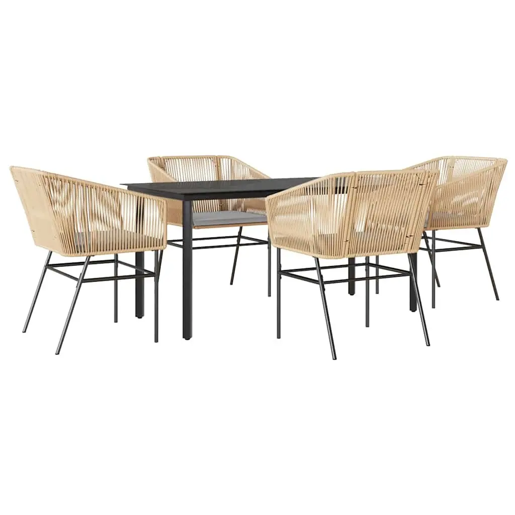 Garden Dining Set Poly Rattan 5 Piece Brown Outdoor Furniture with Cushions