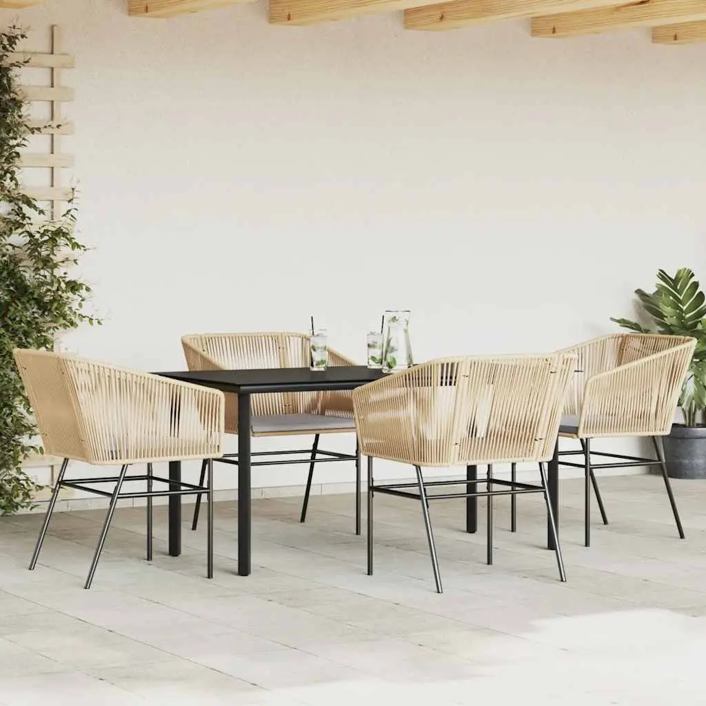 Garden Dining Set Poly Rattan 5 Piece Brown Outdoor Furniture with Cushions