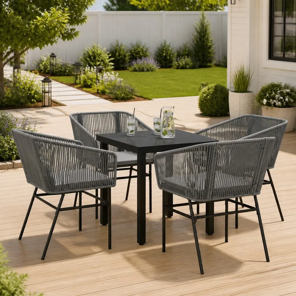 Garden Dining Set 5 Piece Outdoor Furniture Poly Rattan Chair Table Patio
