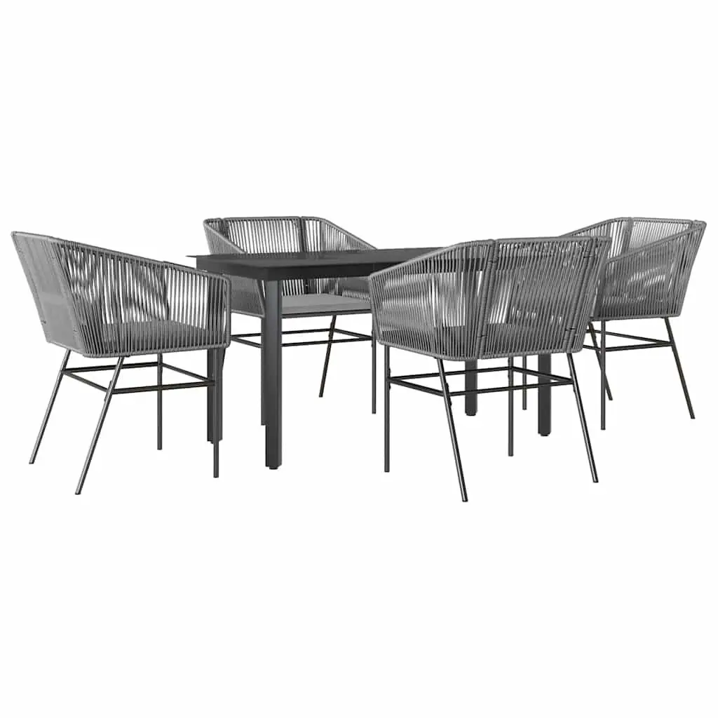 Garden Dining Set 5 Piece Poly Rattan Grey Outdoor Furniture Table Chairs