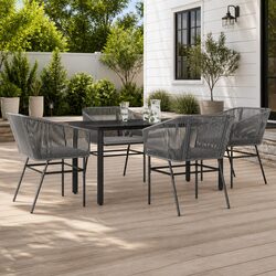Sturdy 5 Piece Garden Dining Set with Grey Rattan and Glass