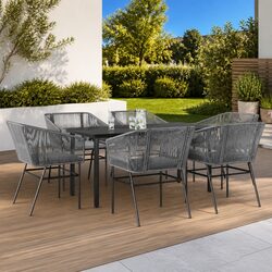 Durable 7 Piece Garden Dining Set in Grey Poly Rattan