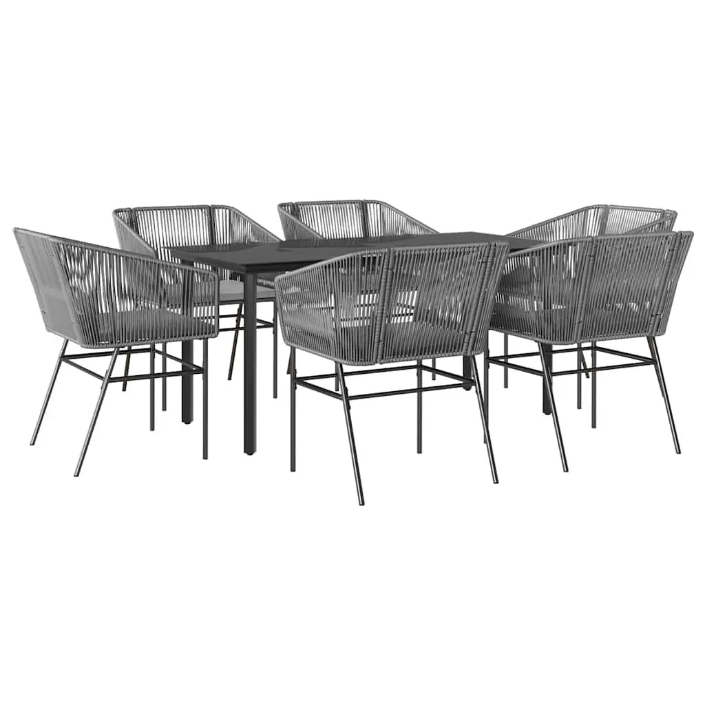 7 Piece Garden Dining Set PE Rattan Steel Frame Tempered Glass Table Grey