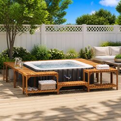 Outdoor Spa Deck in Brown Acacia Wood – 255x255x55.5cm