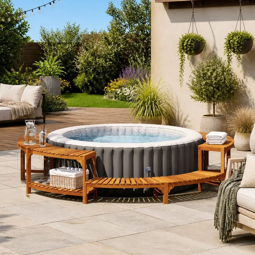 Brown Solid Wood Outdoor Hot Tub Surround, 275cm