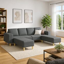 Modern Living Room Couch 3 Piece Set Grey Polyester Upholstery Foam Cushion