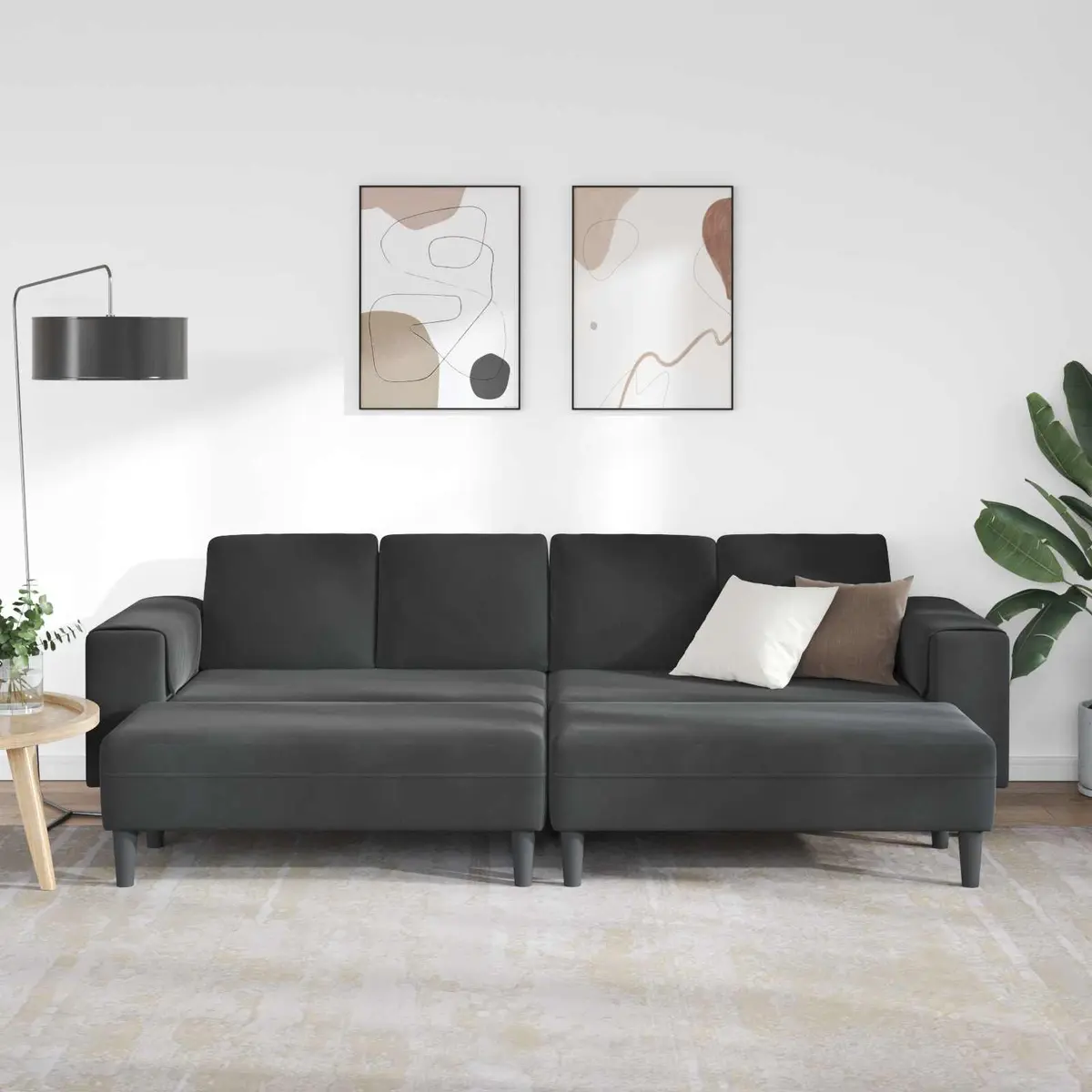 Sofa Polyester 3 Piece Black Modern Living Room Couch