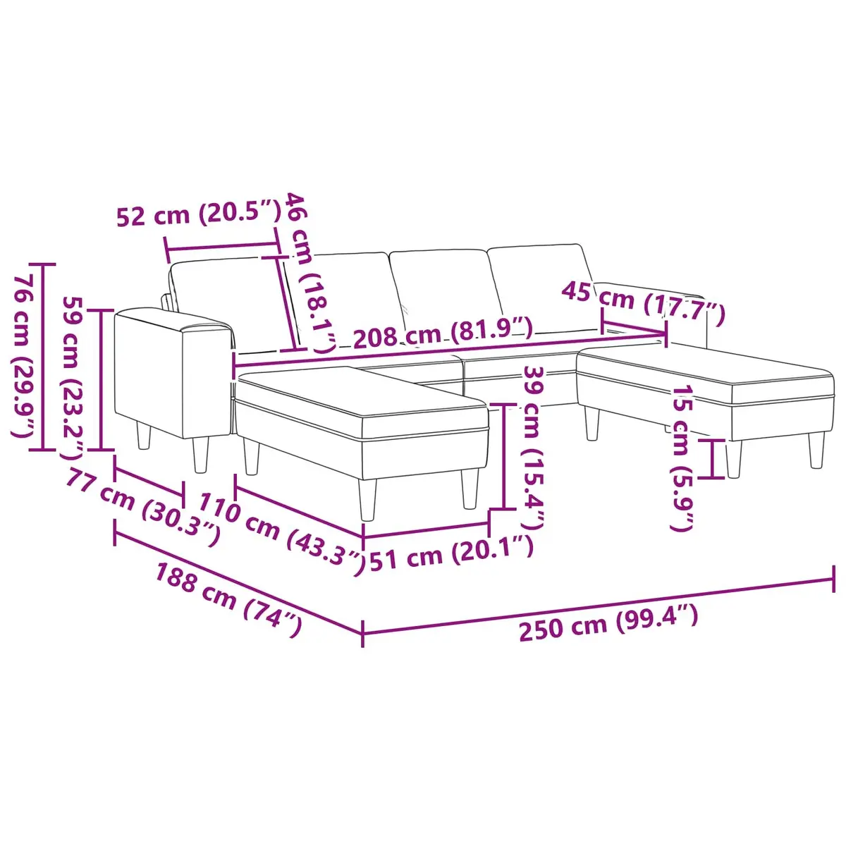 Sofa Polyester 3 Piece Black Modern Living Room Couch