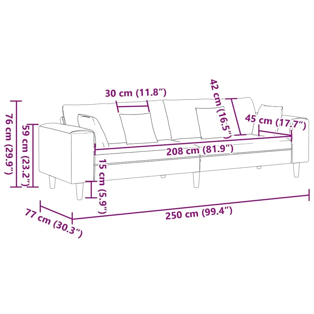 Sofa Fabric Grey 250cm Spring Support