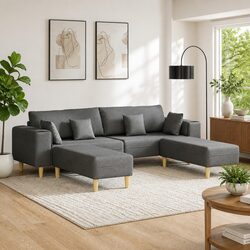 Grey Fabric 3-Piece Sofa Set with Cushions for Living Rooms