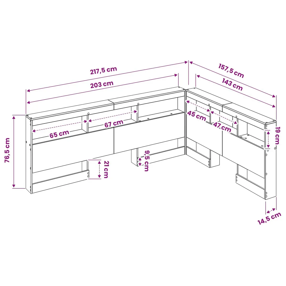 White 140 cm Storage Headboard with Shelves