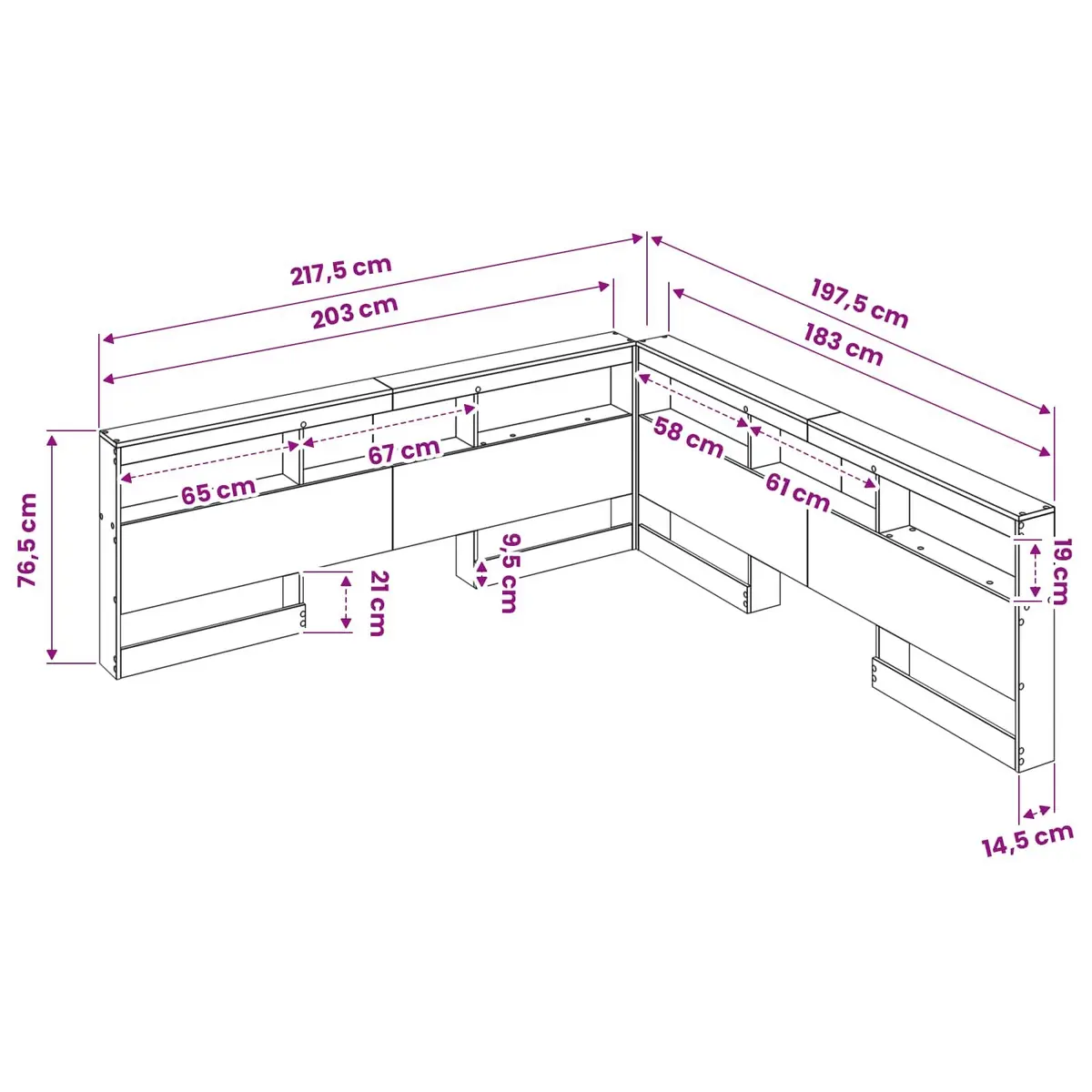 White Storage Headboard with Shelves 180cm