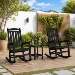 Durable Outdoor Rocking Chairs in Black, Set of 2