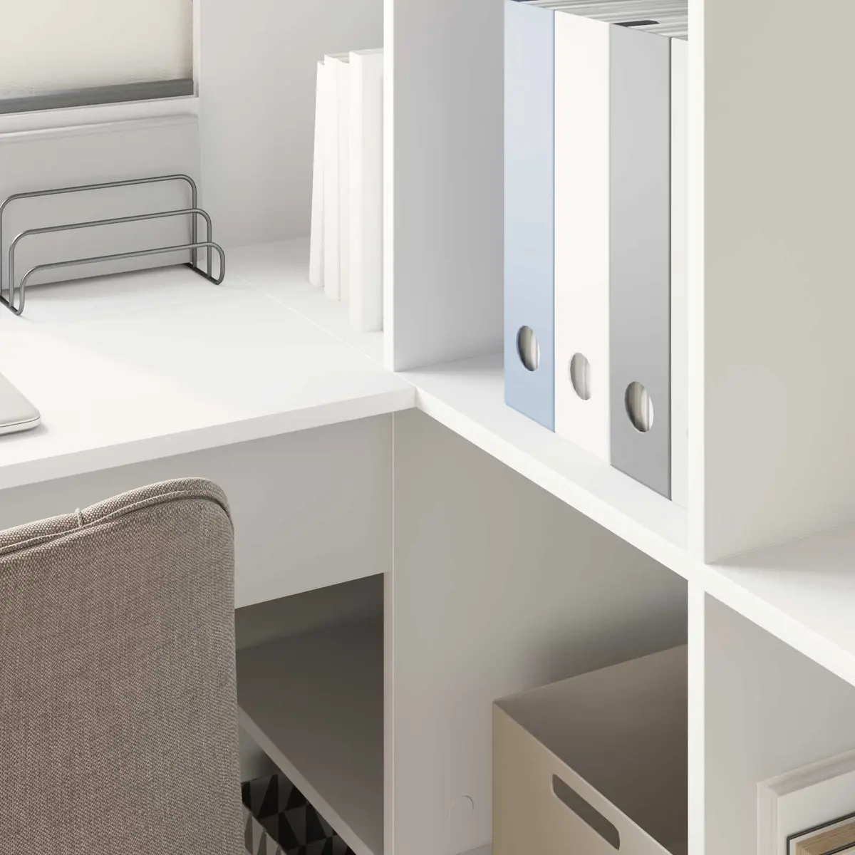 White Corner Desk with Ample Storage Shelves