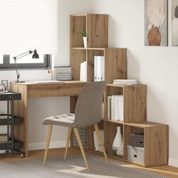 Brown Engineered Wood Corner Desk with Storage Shelves