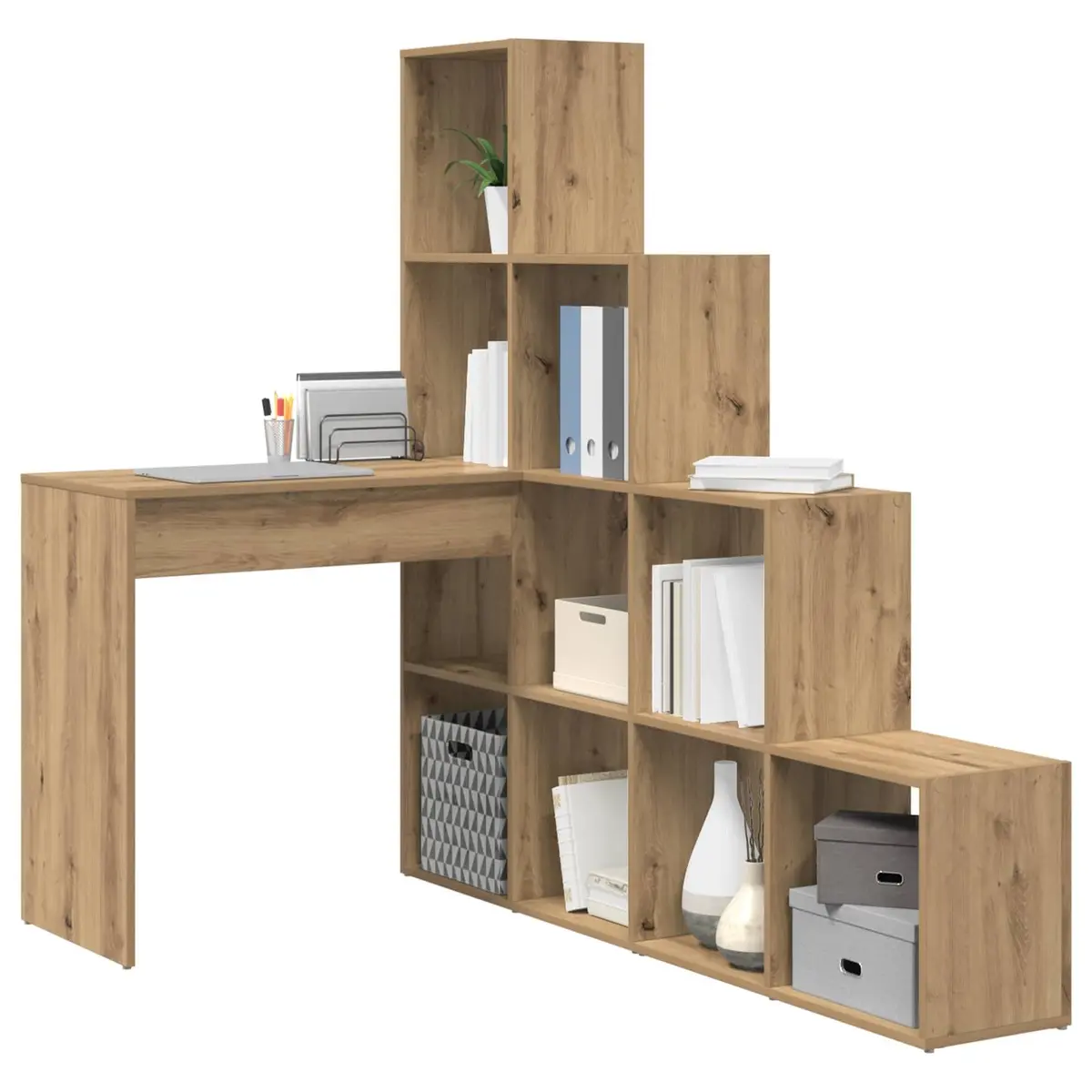 Corner Desk Engineered Wood Brown Home Office Workspace with Storage Shelves