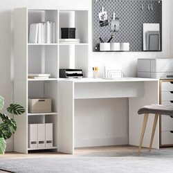 Modern White Desk with Shelves for Efficient Workspace