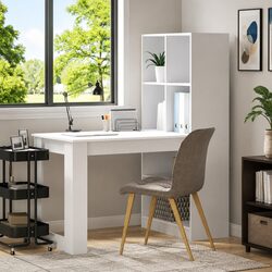Sturdy White Writing Desk with Built-In Storage Shelves 122cm
